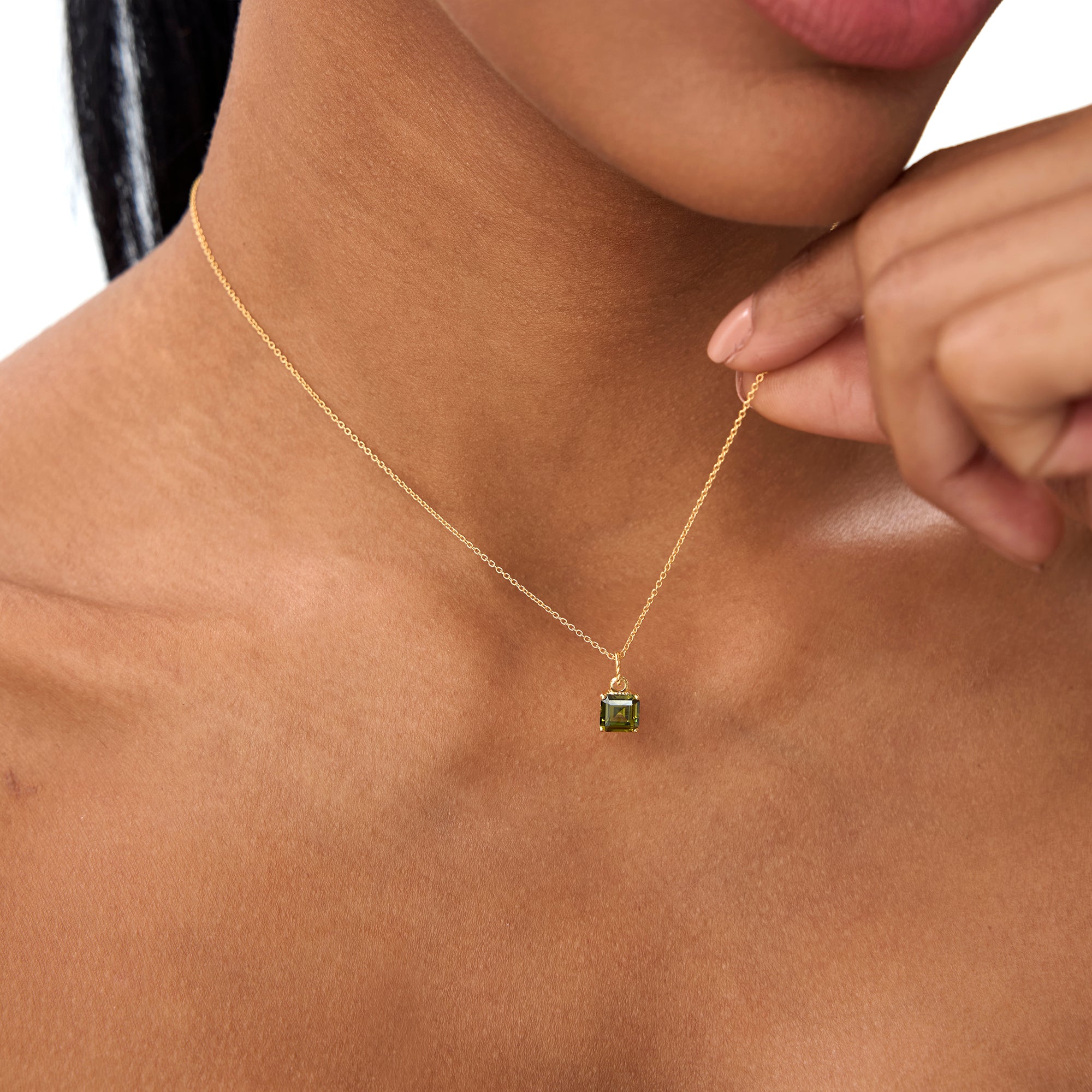 Cushion Cut Peridot Solitaire Necklace