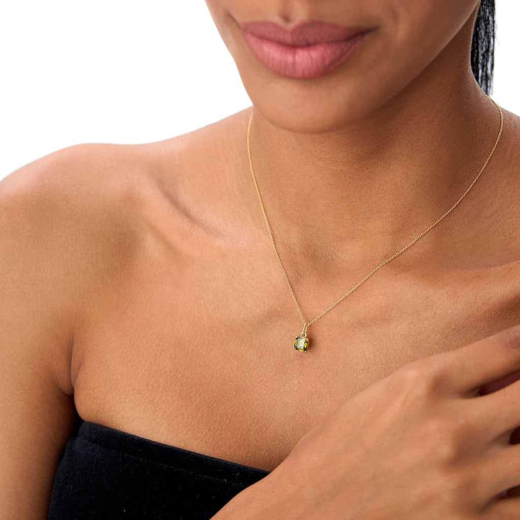 Cushion Cut Peridot Solitaire Necklace