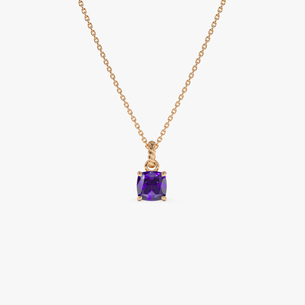 14K Cushion Cut Amethyst Solitaire Necklace