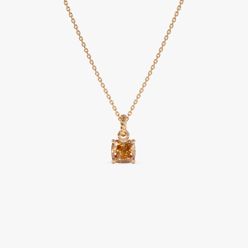 14K Cushion Cut Citrine Solitaire Necklace