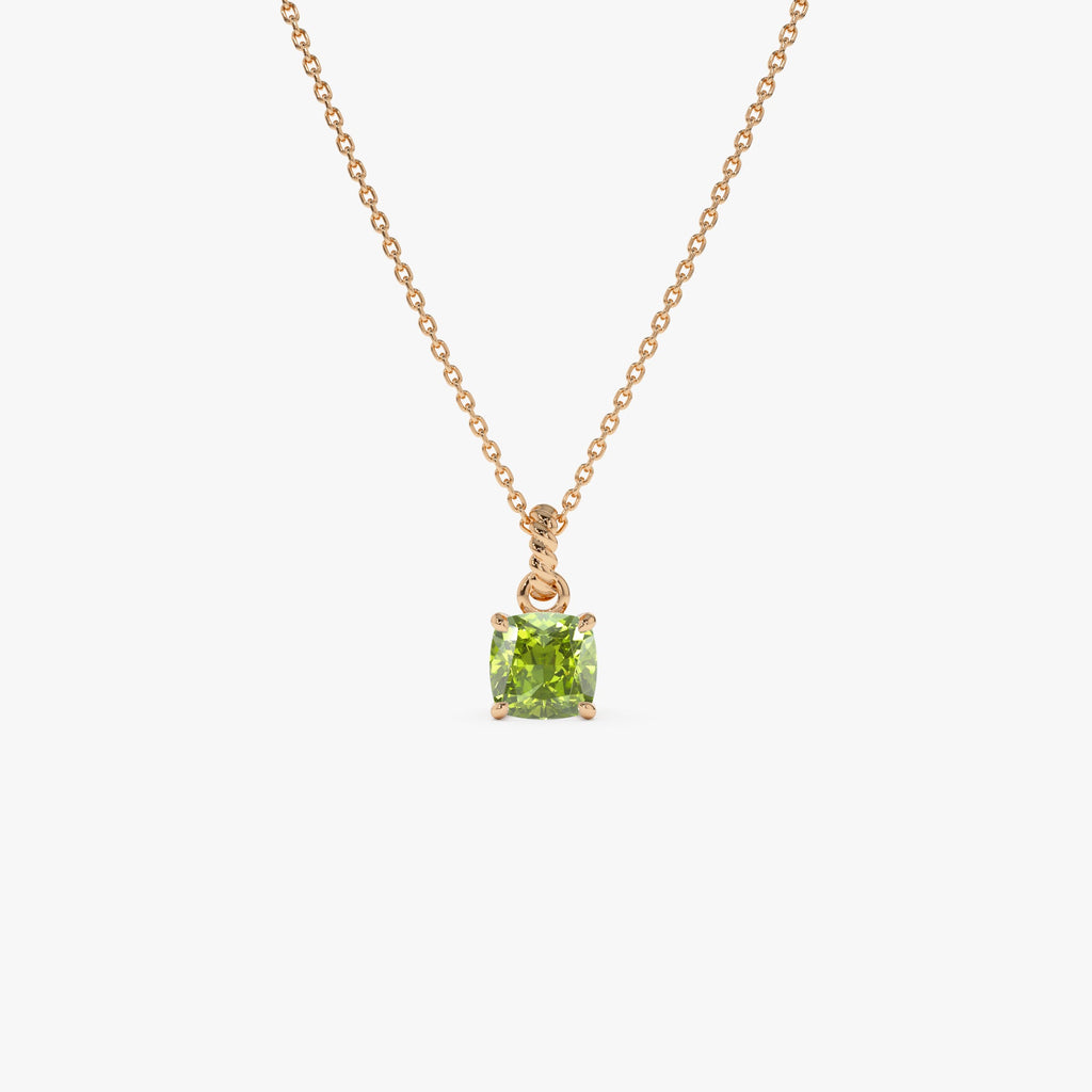 Cushion Cut Peridot Solitaire Necklace