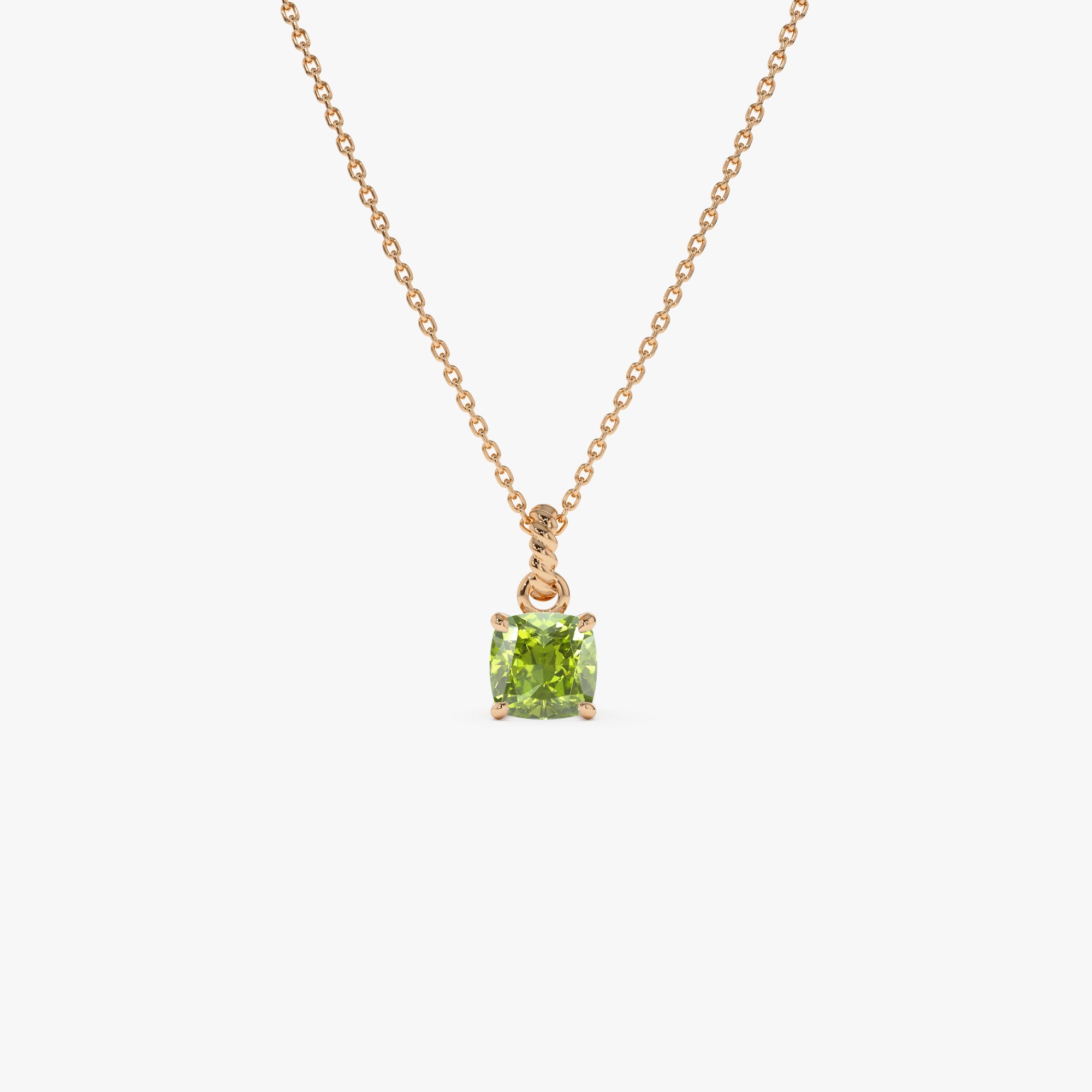 Cushion Cut Peridot Solitaire Necklace