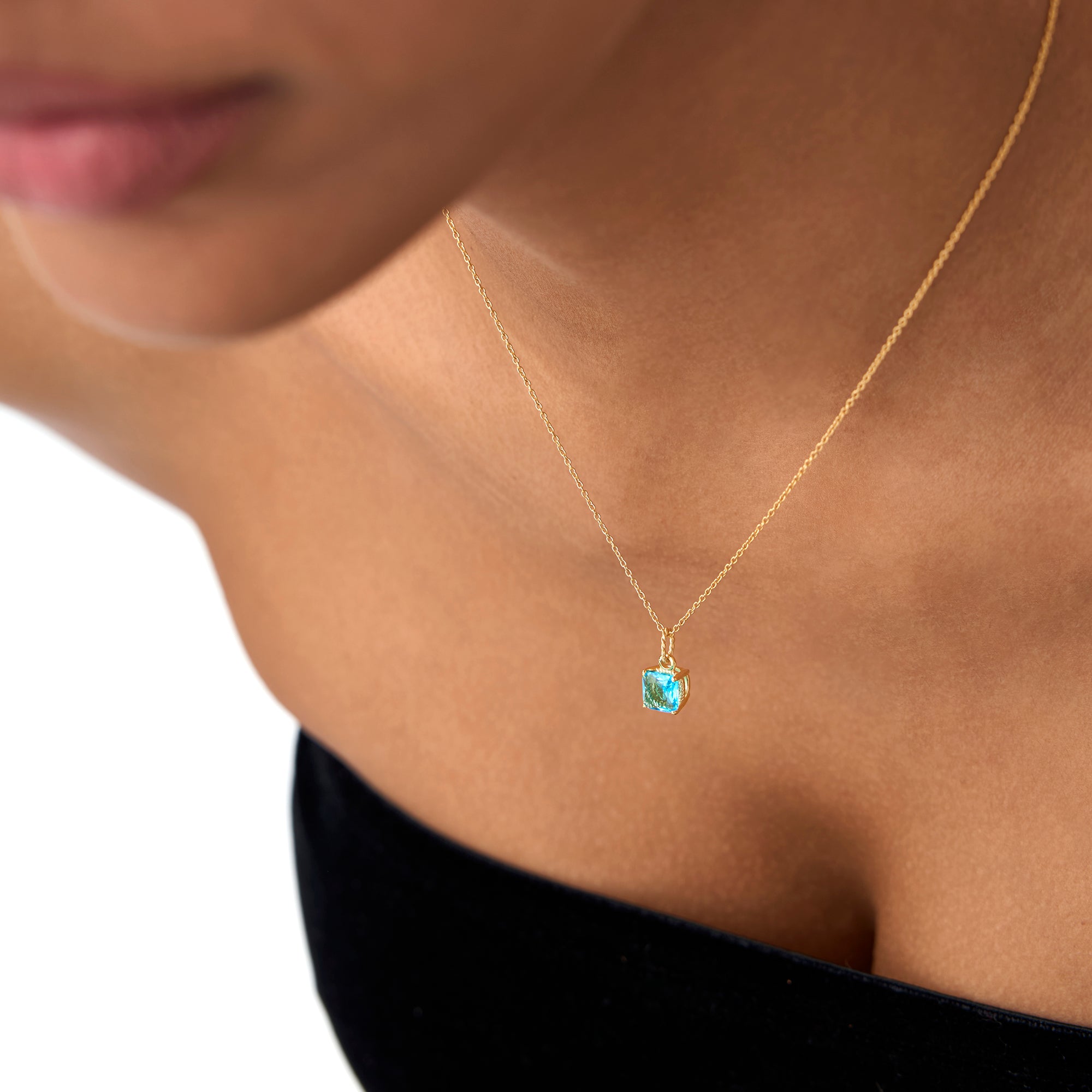 Cushion Cut London Blue Topaz Solitaire Necklace