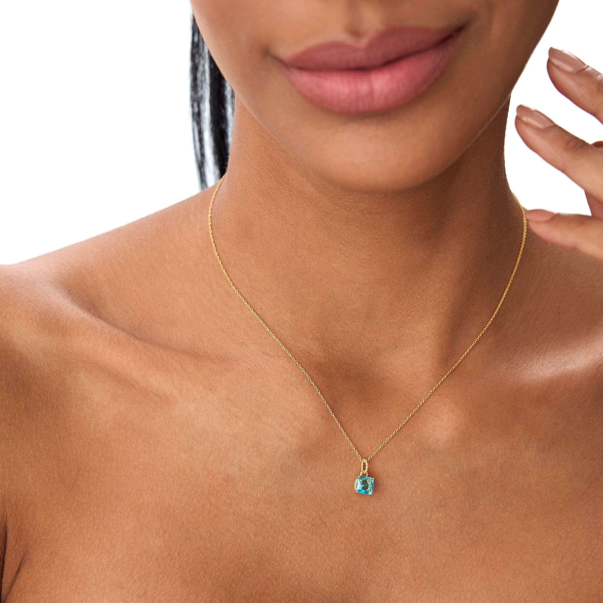 Cushion Cut London Blue Topaz Solitaire Necklace