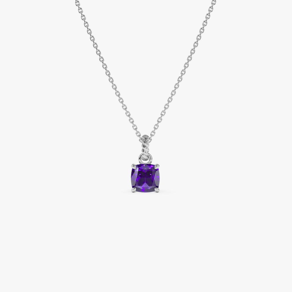 14K Cushion Cut Amethyst Solitaire Necklace