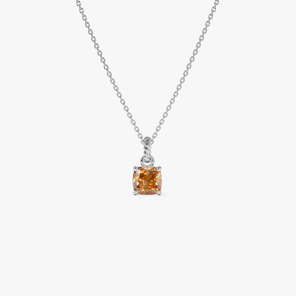 14K Cushion Cut Citrine Solitaire Necklace