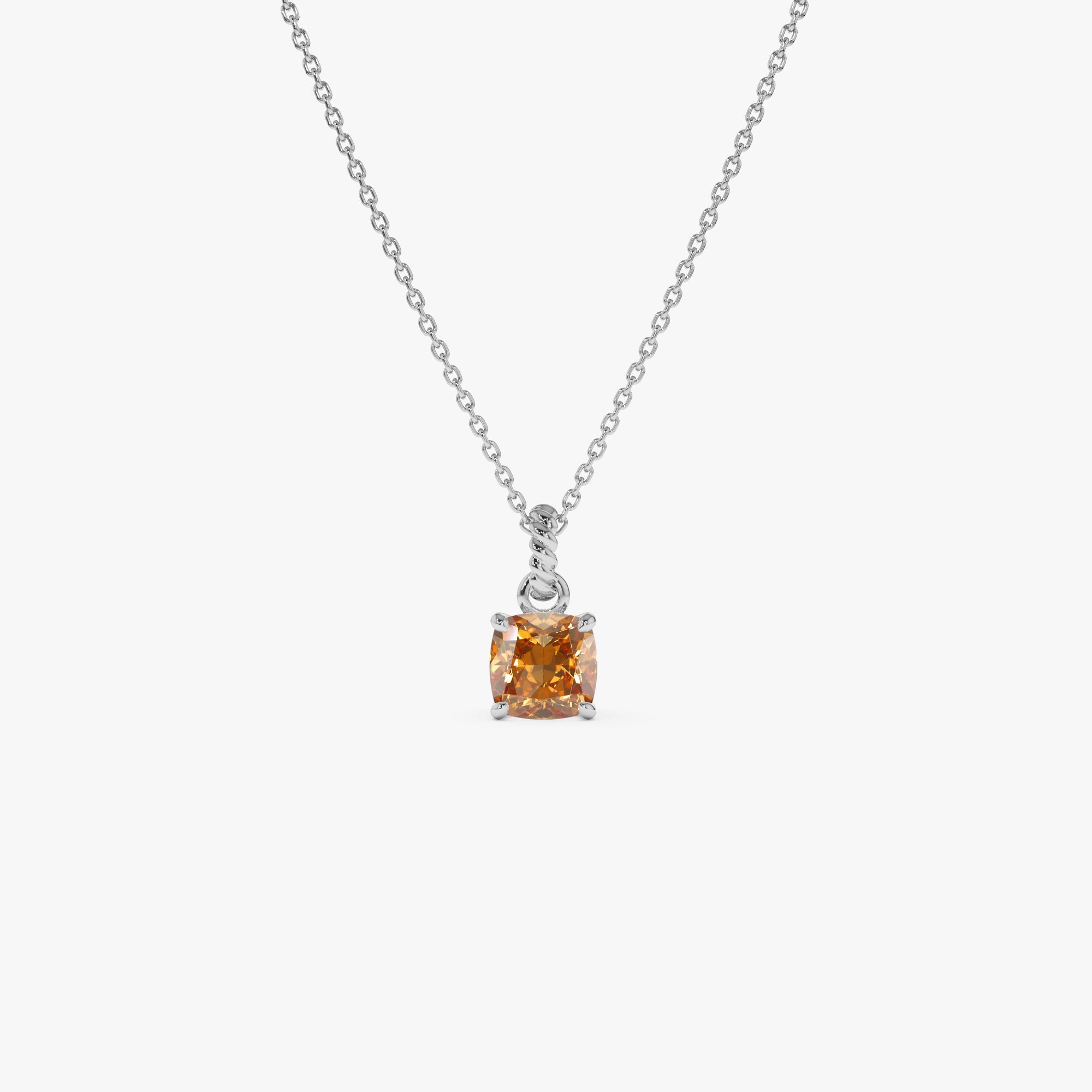 14K Cushion Cut Citrine Solitaire Necklace