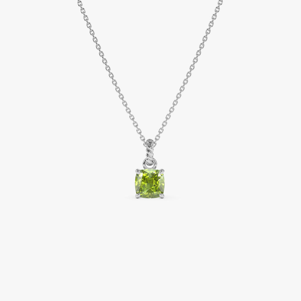 Cushion Cut Peridot Solitaire Necklace