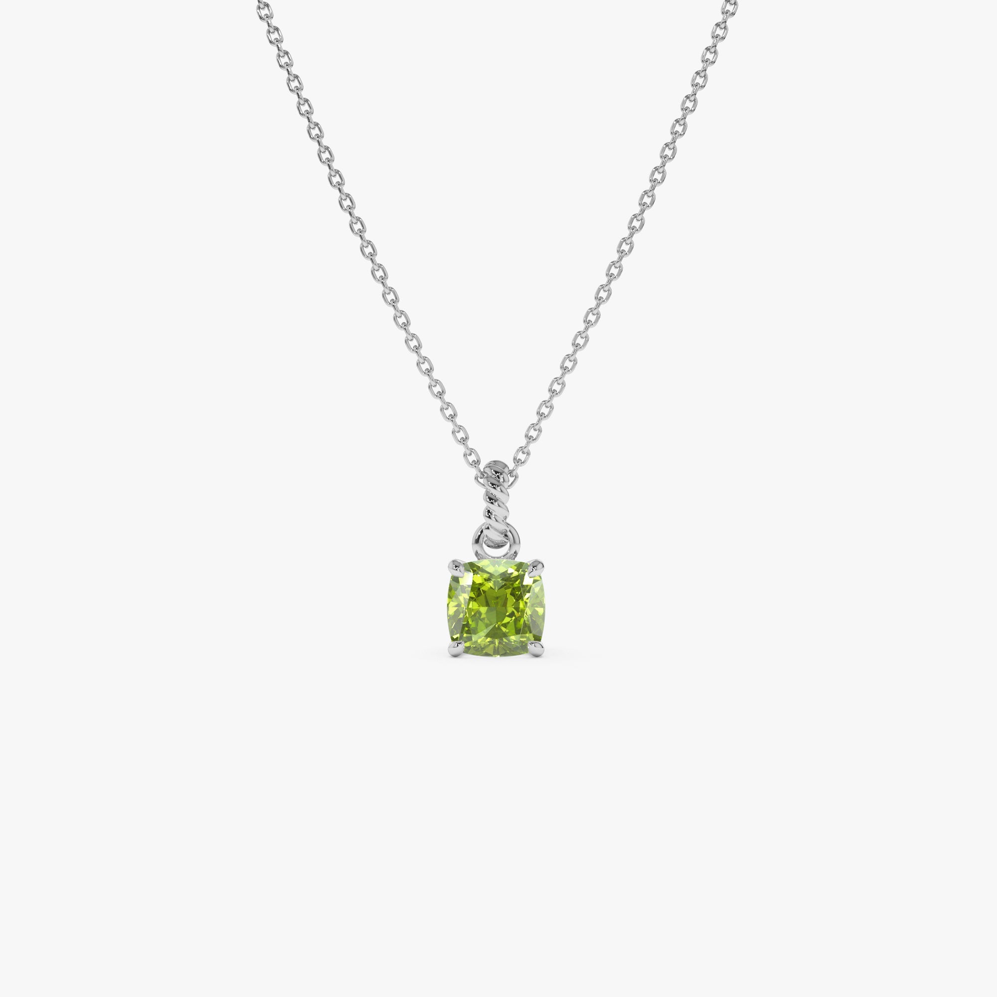 Cushion Cut Peridot Solitaire Necklace