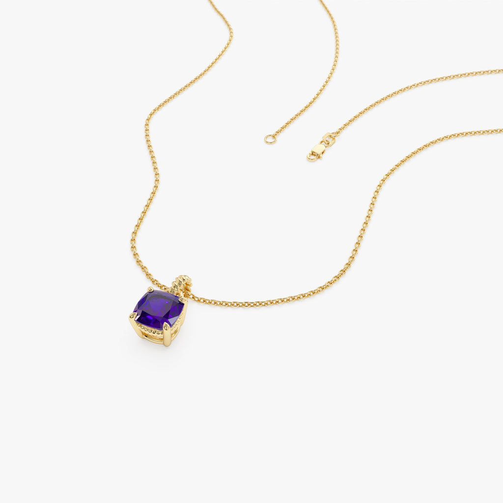 14K Cushion Cut Amethyst Solitaire Necklace