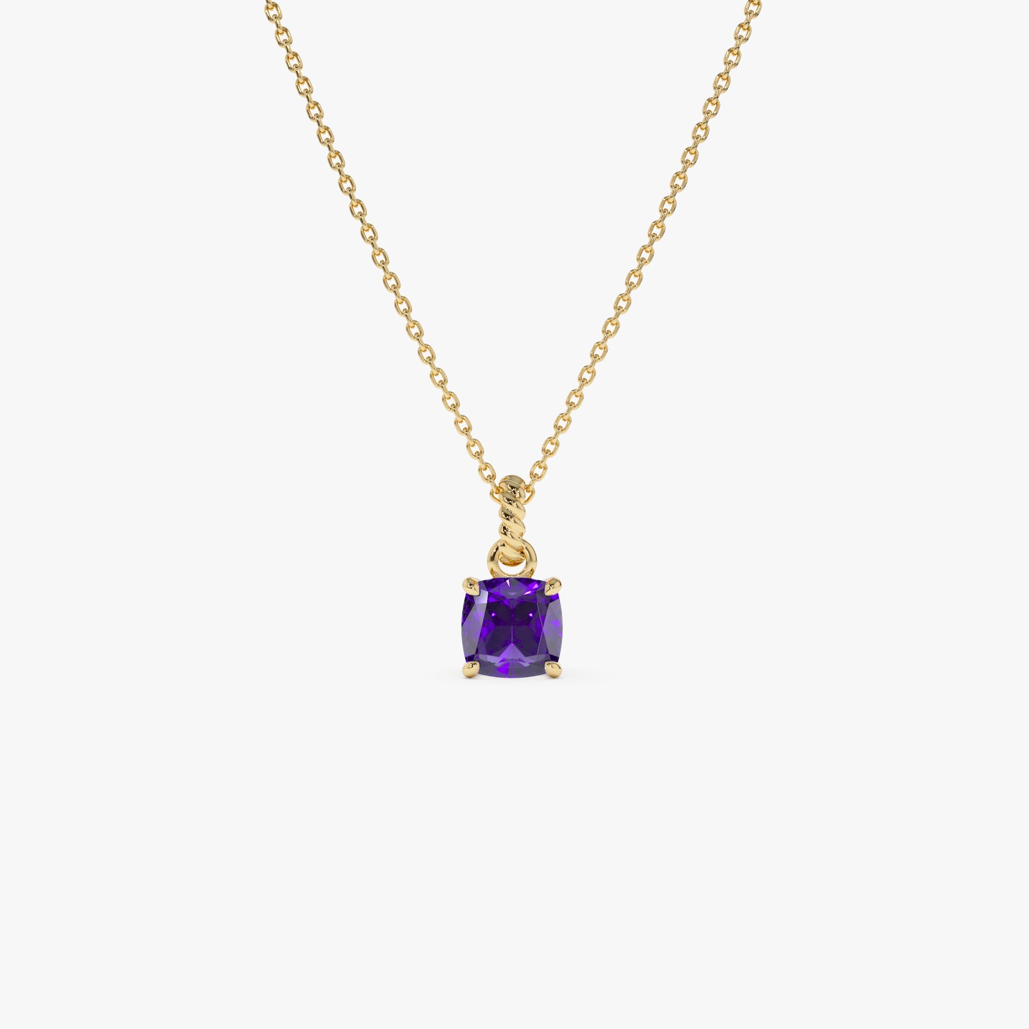 14K Cushion Cut Amethyst Solitaire Necklace