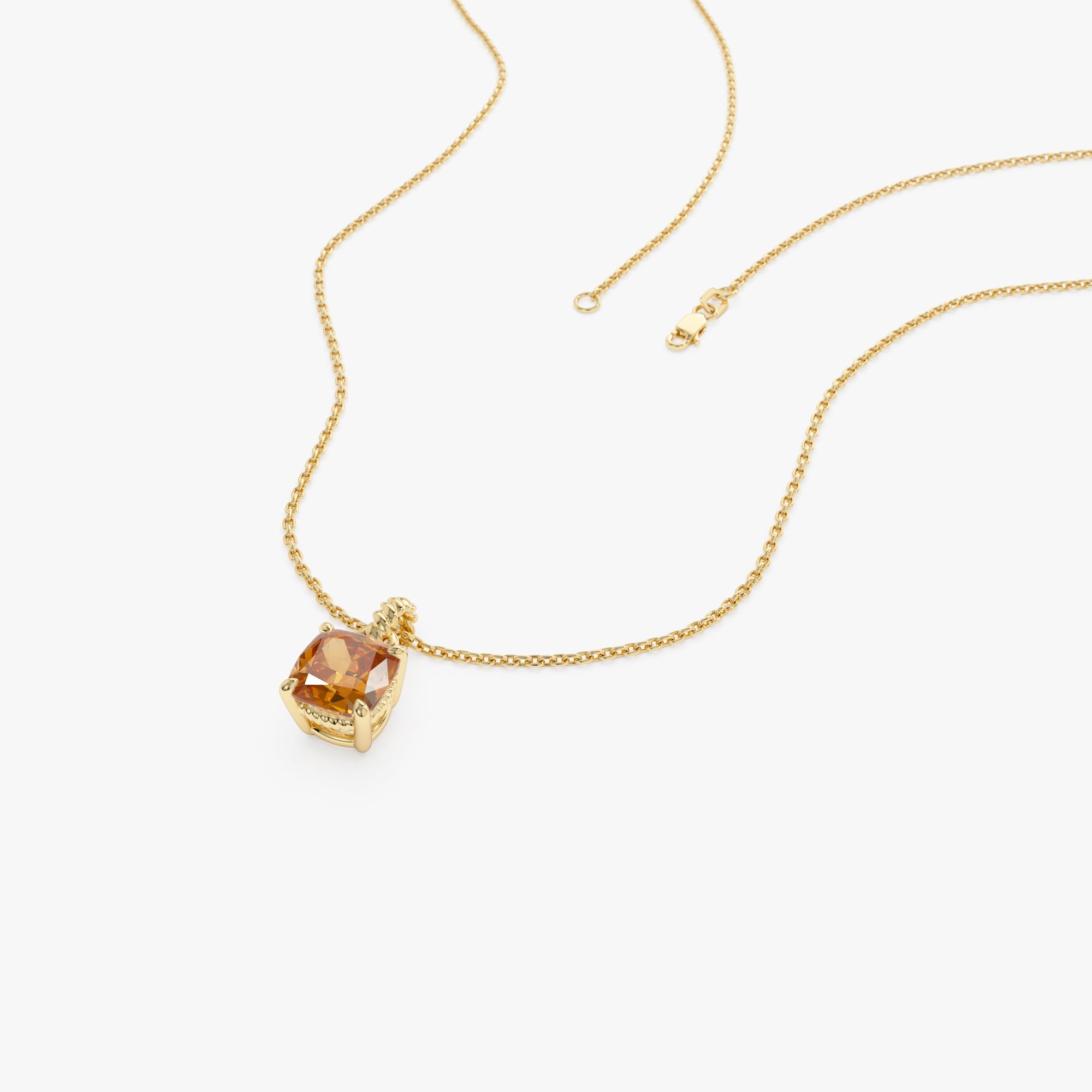 14K Cushion Cut Citrine Solitaire Necklace