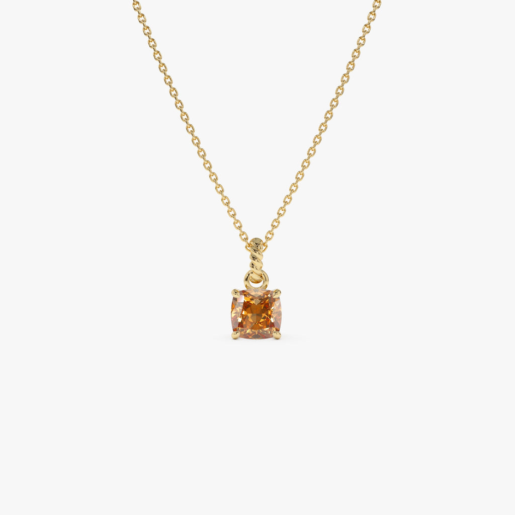 14K Cushion Cut Citrine Solitaire Necklace