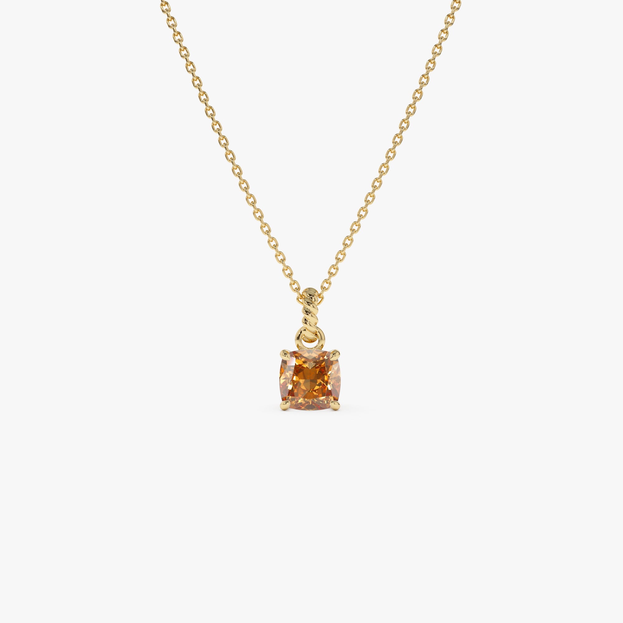 14K Cushion Cut Citrine Solitaire Necklace