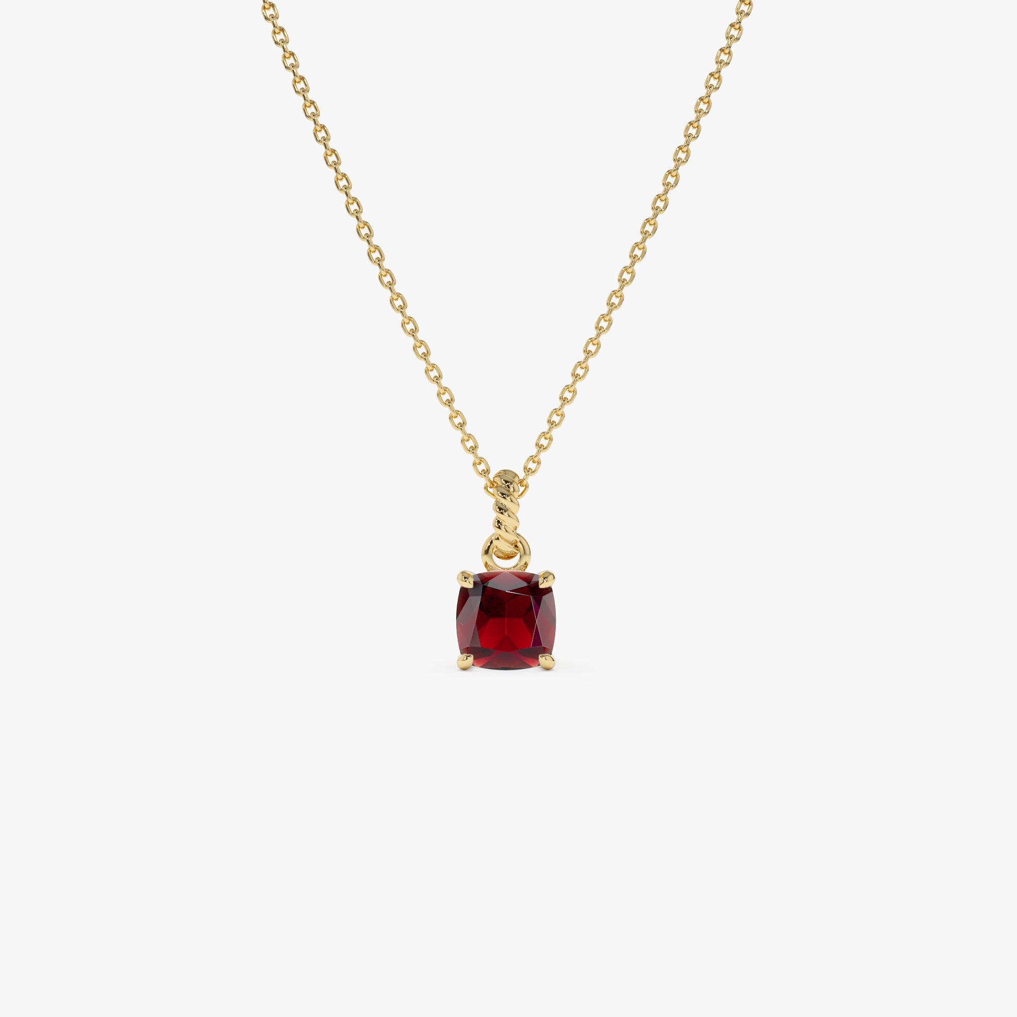Cushion Cut Garnet Solitaire Necklace