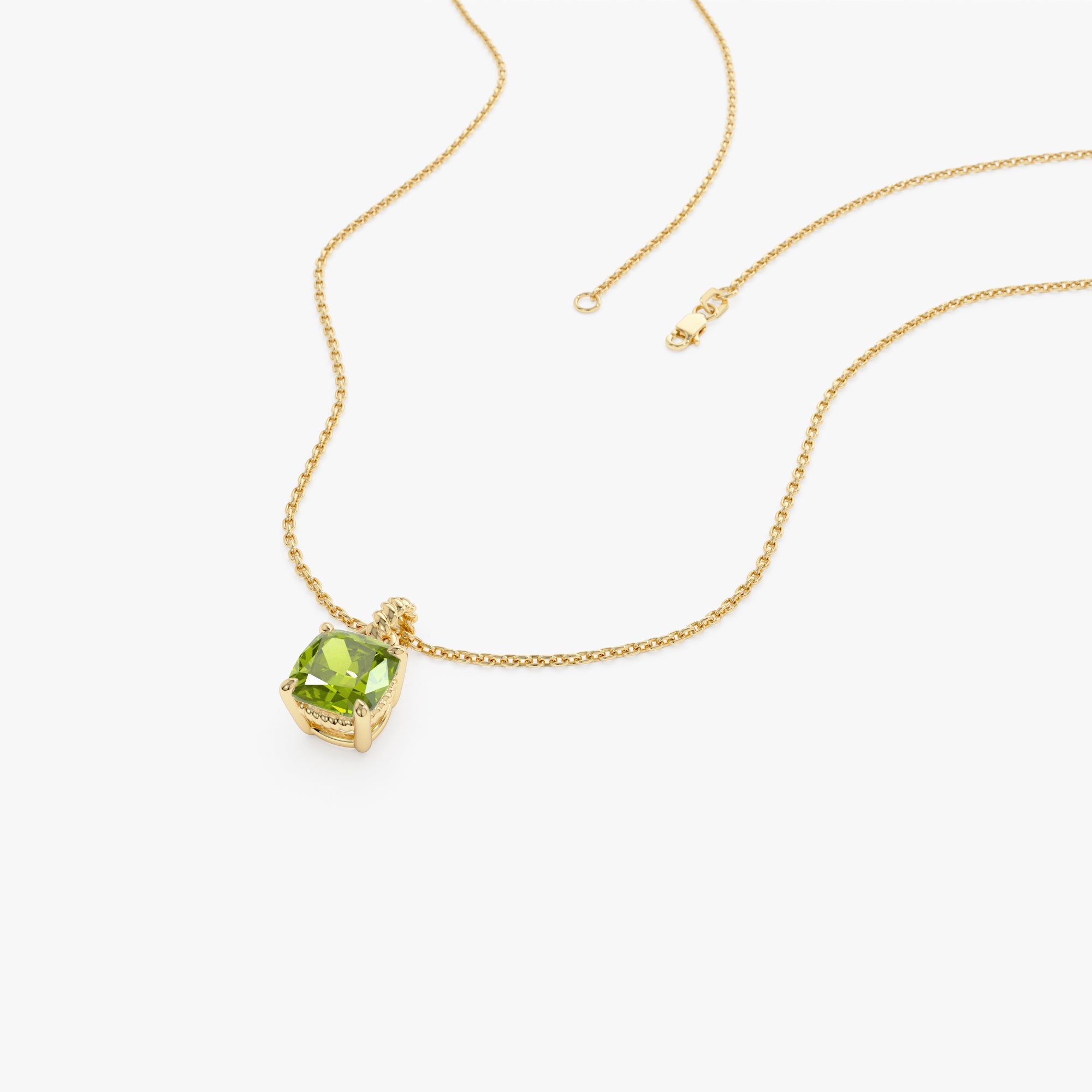 Cushion Cut Peridot Solitaire Necklace