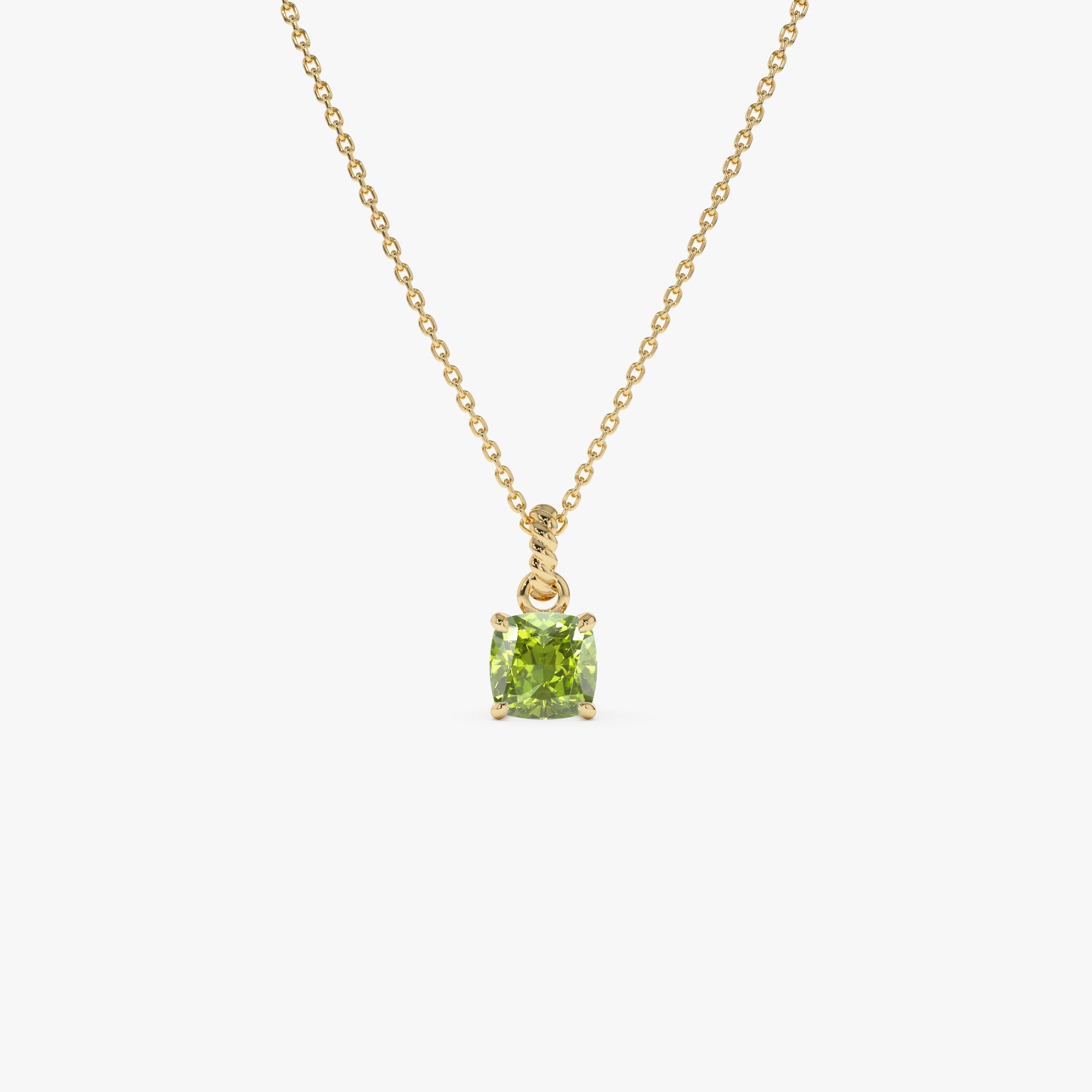 Cushion Cut Peridot Solitaire Necklace