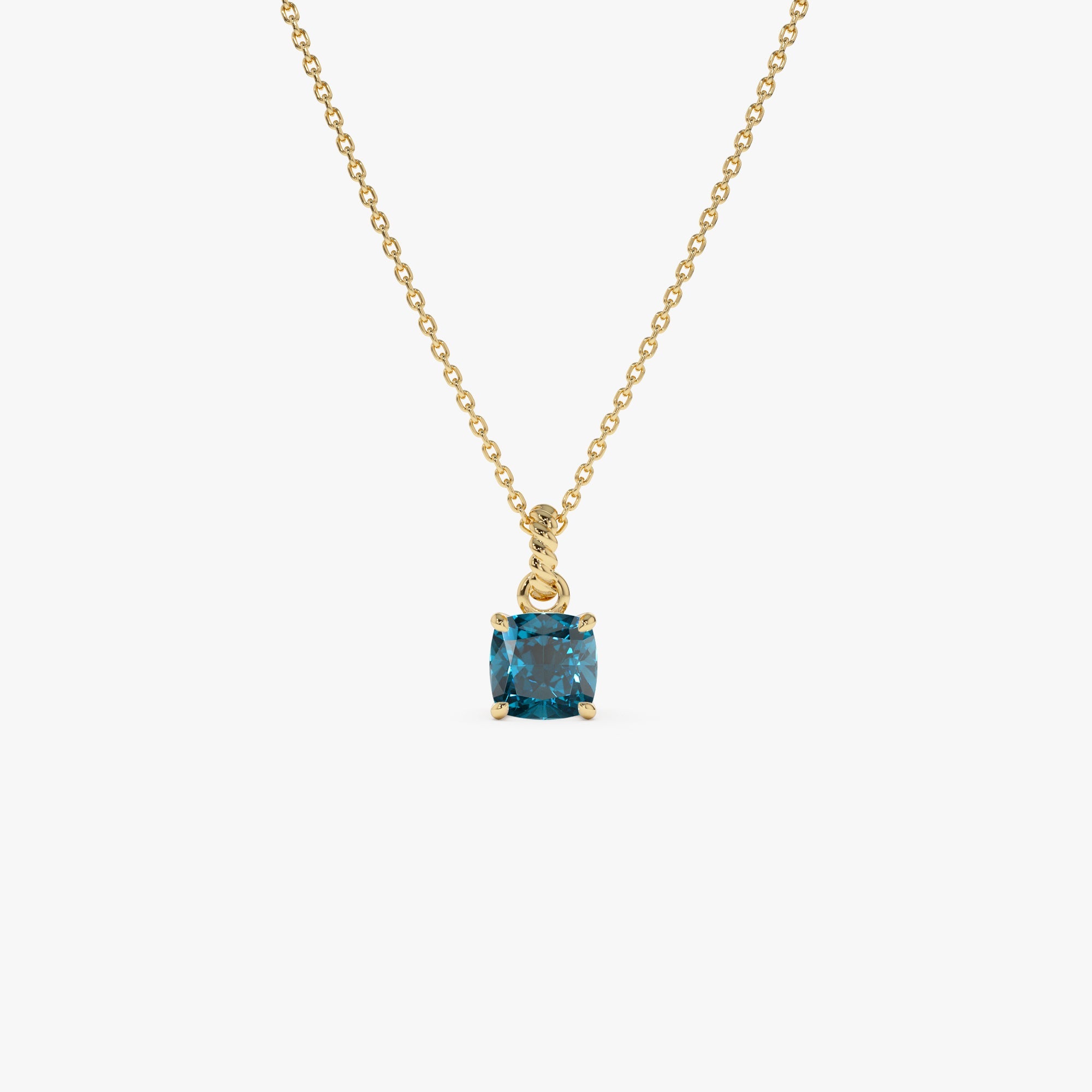 Cushion Cut London Blue Topaz Solitaire Necklace