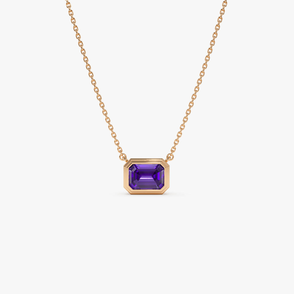 Emerald Cut Bezel Setting Amethyst
