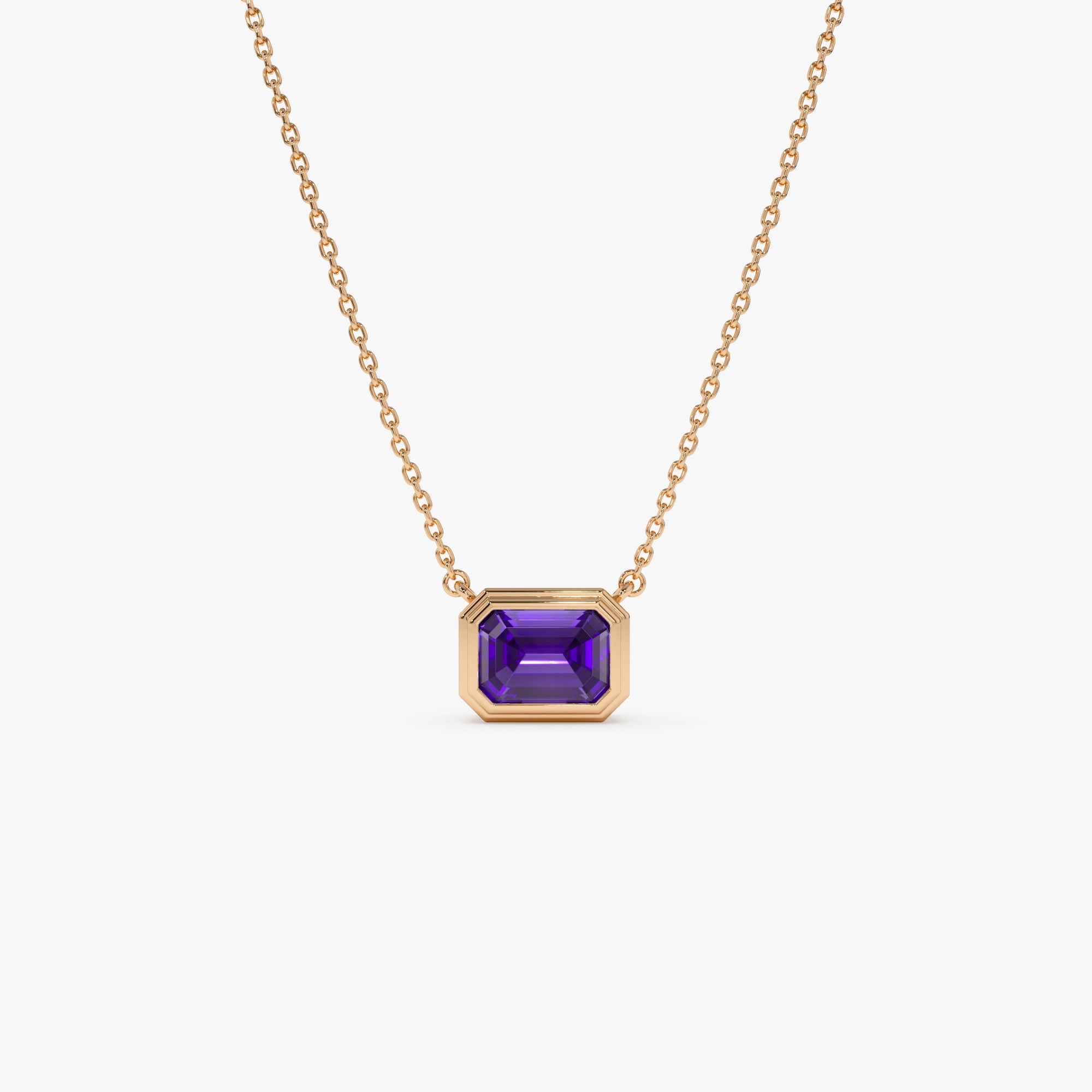 Emerald Cut Bezel Setting Amethyst