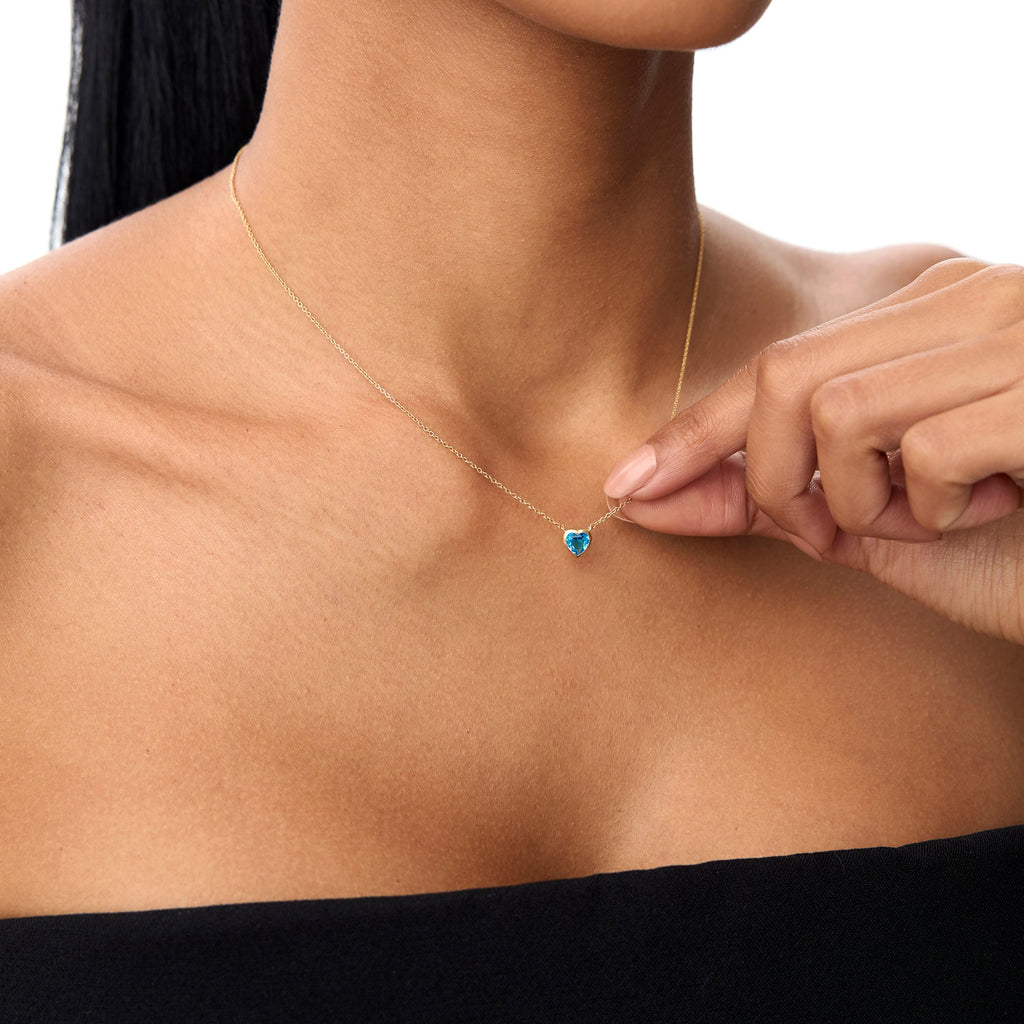 Heart Shaped London Blue Topaz Layering Necklace