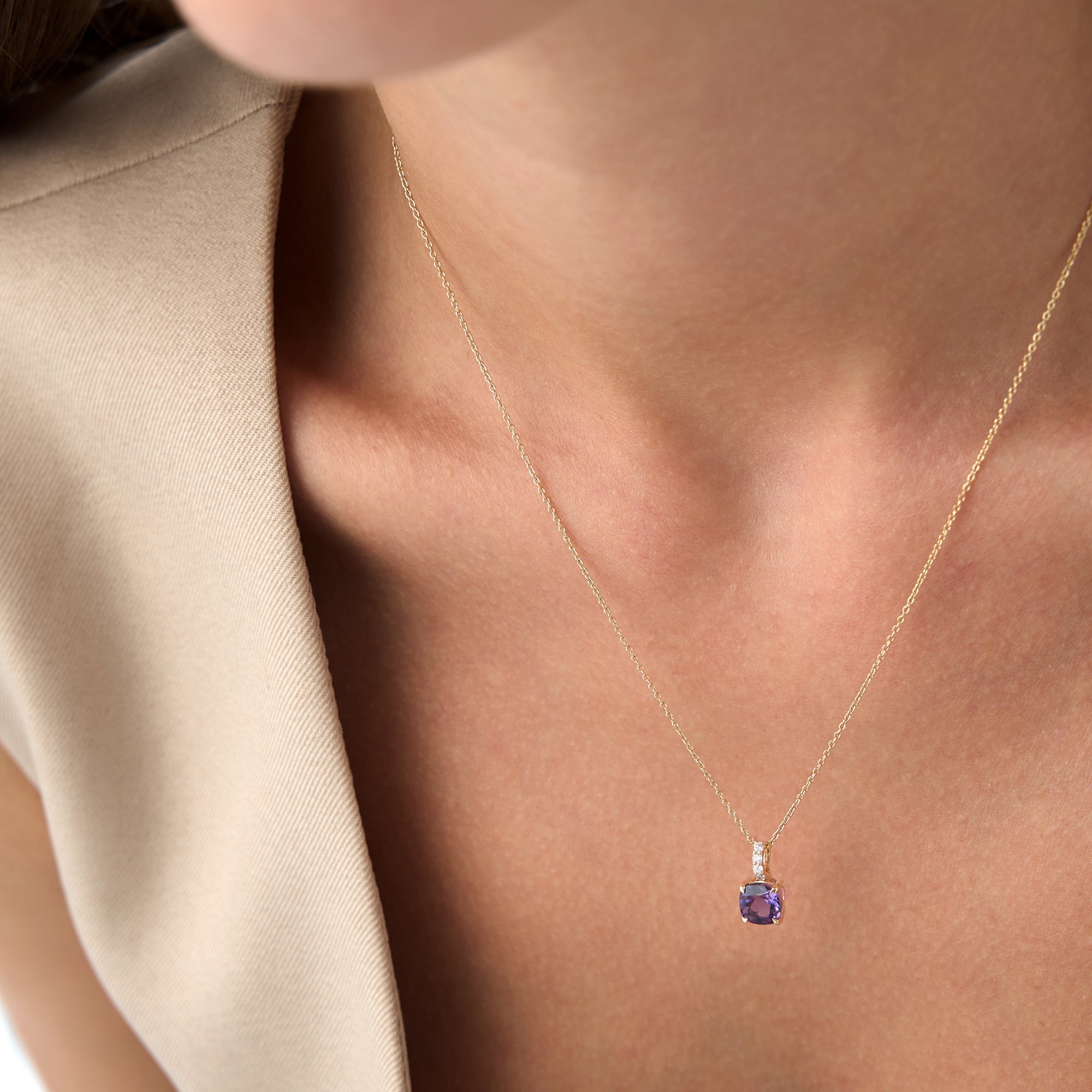 14K Cushion Cut Amethyst with Diamond Bail