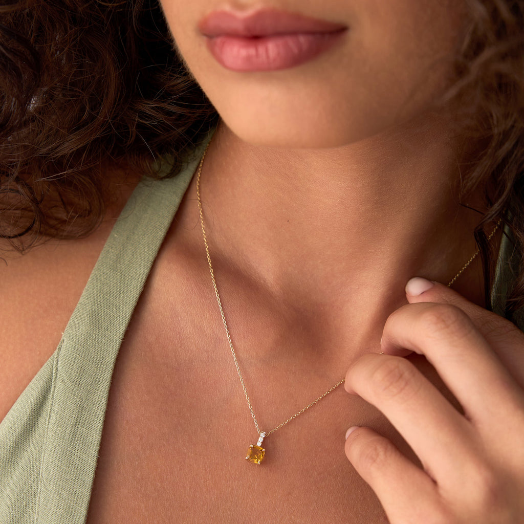 14K Cushion Cut Citrine with Diamond Bail