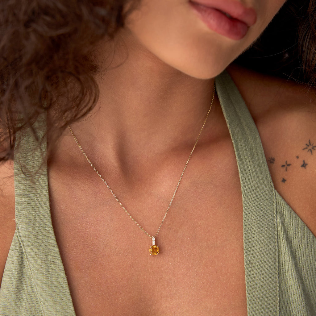 14K Cushion Cut Citrine with Diamond Bail