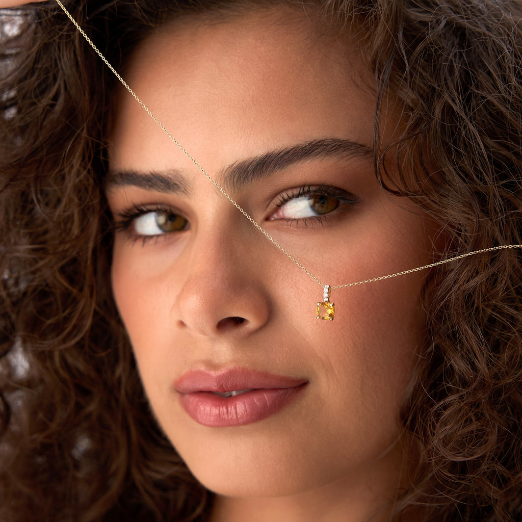 14K Cushion Cut Citrine with Diamond Bail