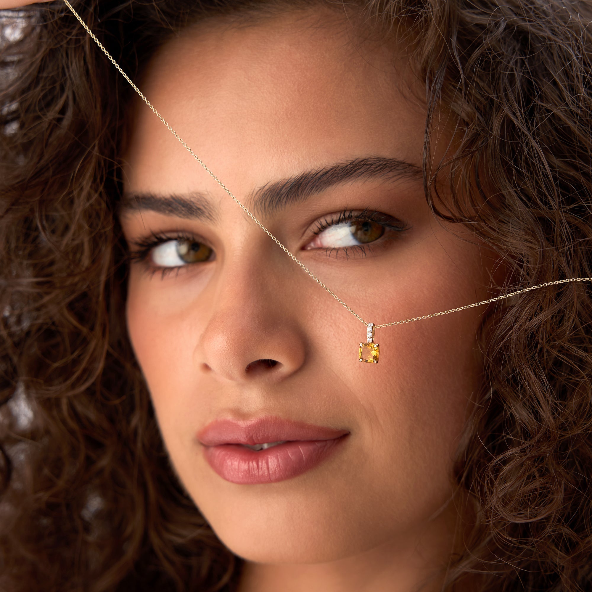 14K Cushion Cut Citrine with Diamond Bail