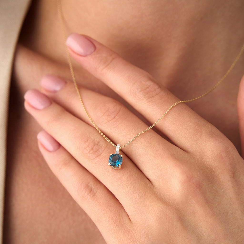 Cushion Cut London Blue Topaz with Diamond Bail