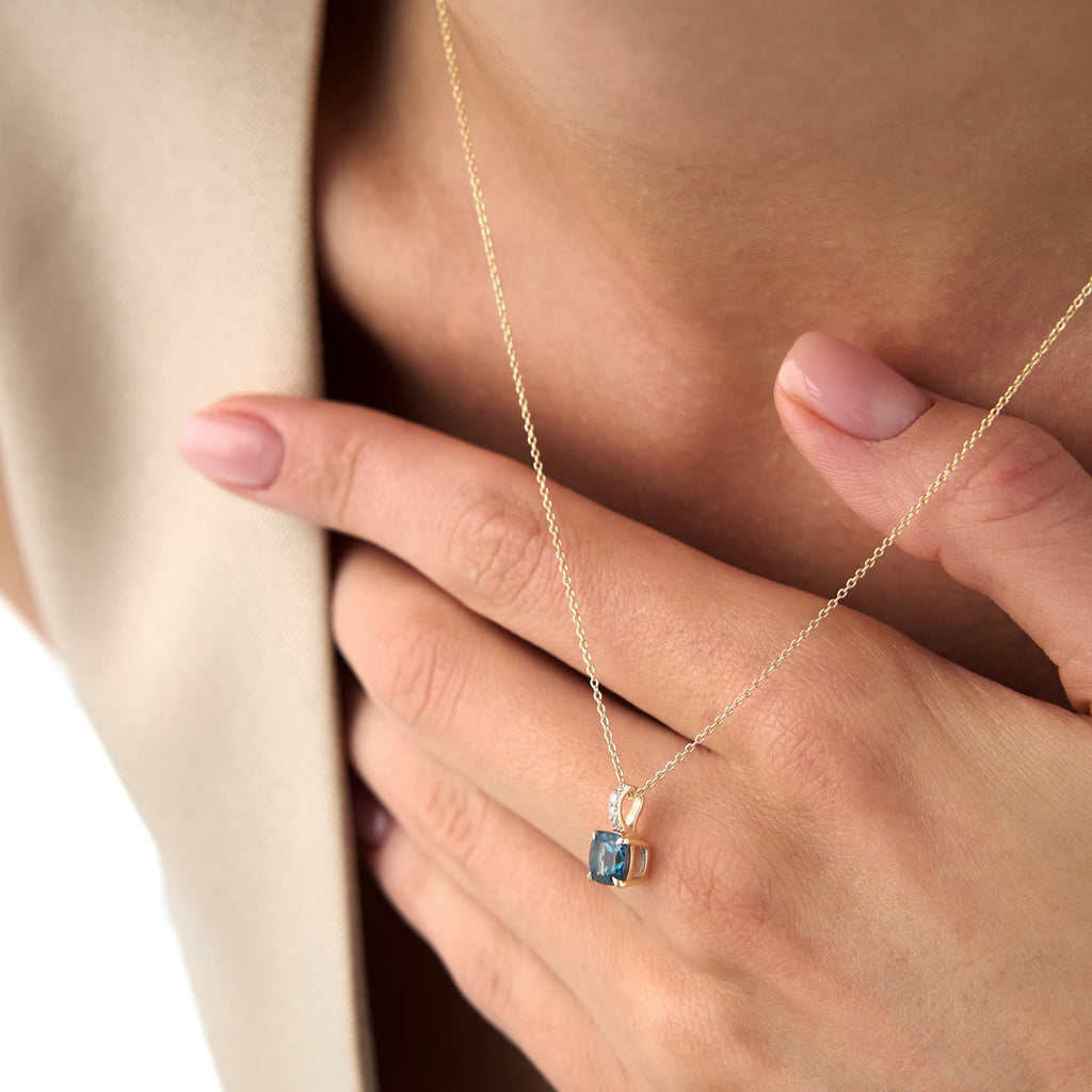 Cushion Cut London Blue Topaz with Diamond Bail