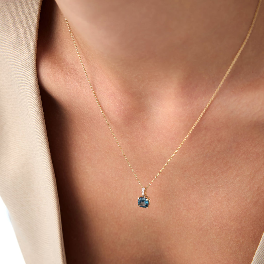 Cushion Cut London Blue Topaz with Diamond Bail