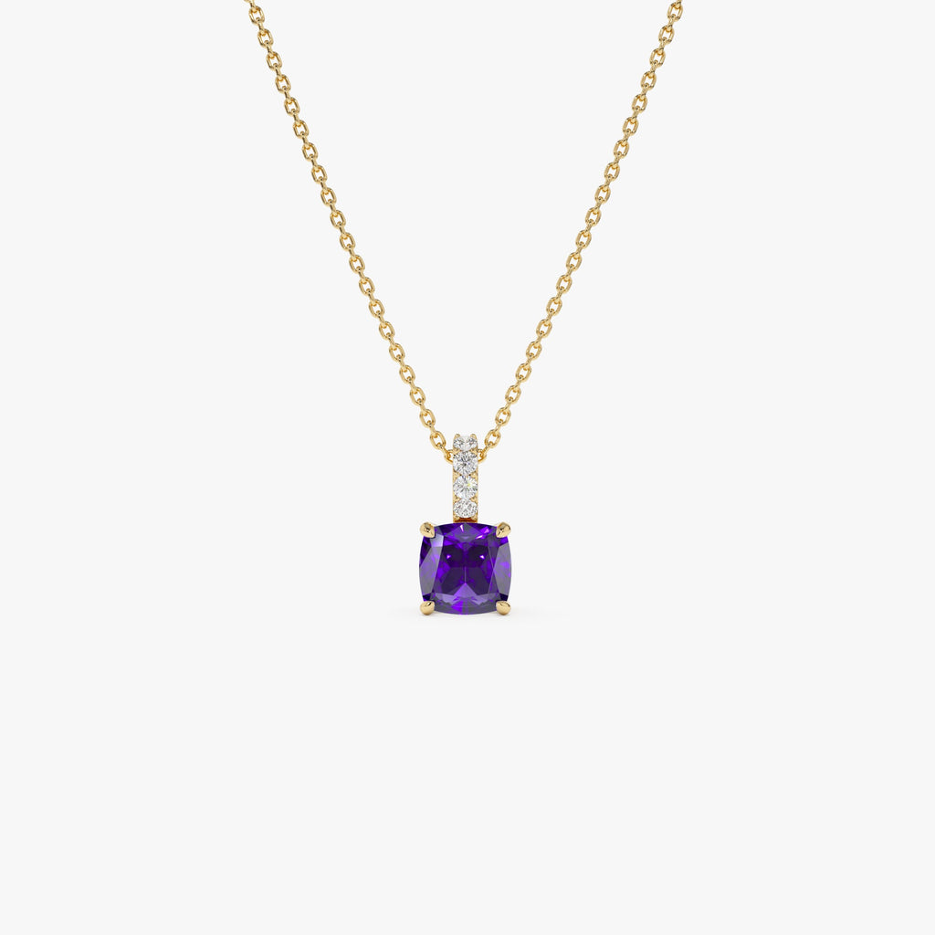 14K Cushion Cut Amethyst with Diamond Bail