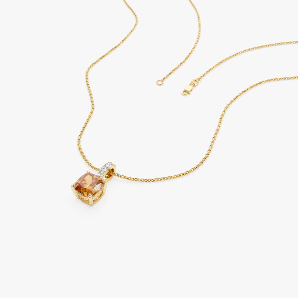 14K Cushion Cut Citrine with Diamond Bail