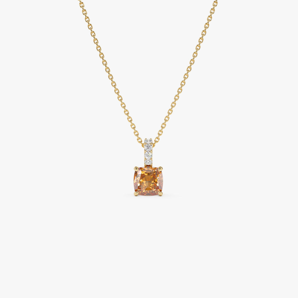 14K Cushion Cut Citrine with Diamond Bail