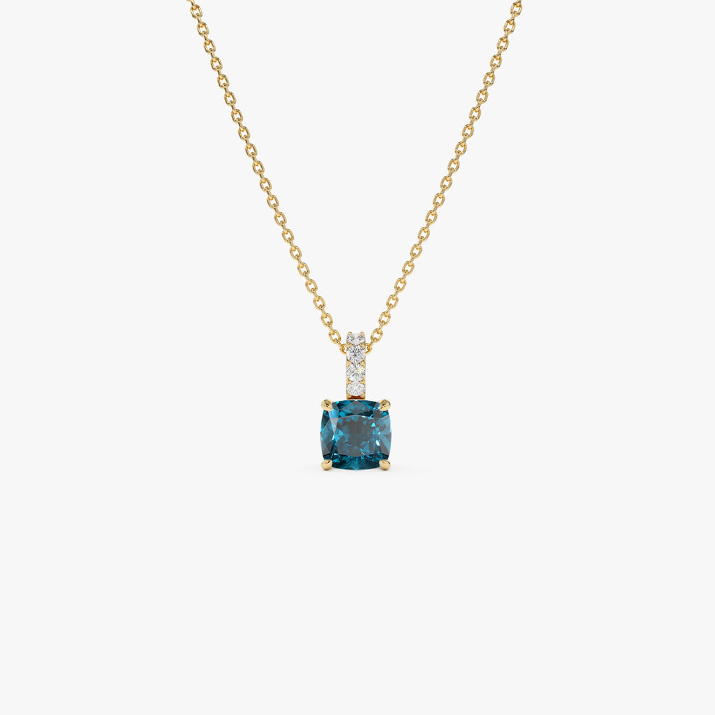 Cushion Cut London Blue Topaz with Diamond Bail