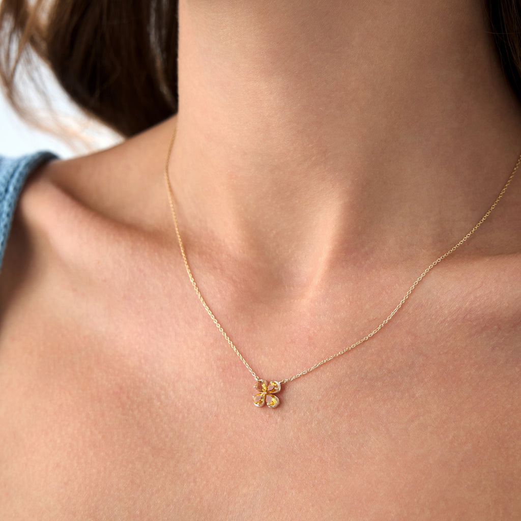 Four Leaf Citrine Clover Necklace