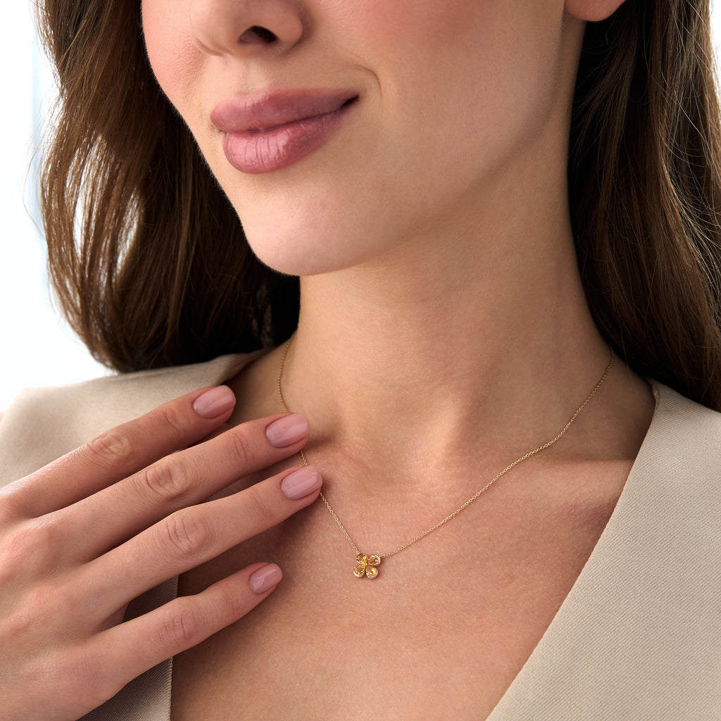 Four Leaf Citrine Clover Necklace