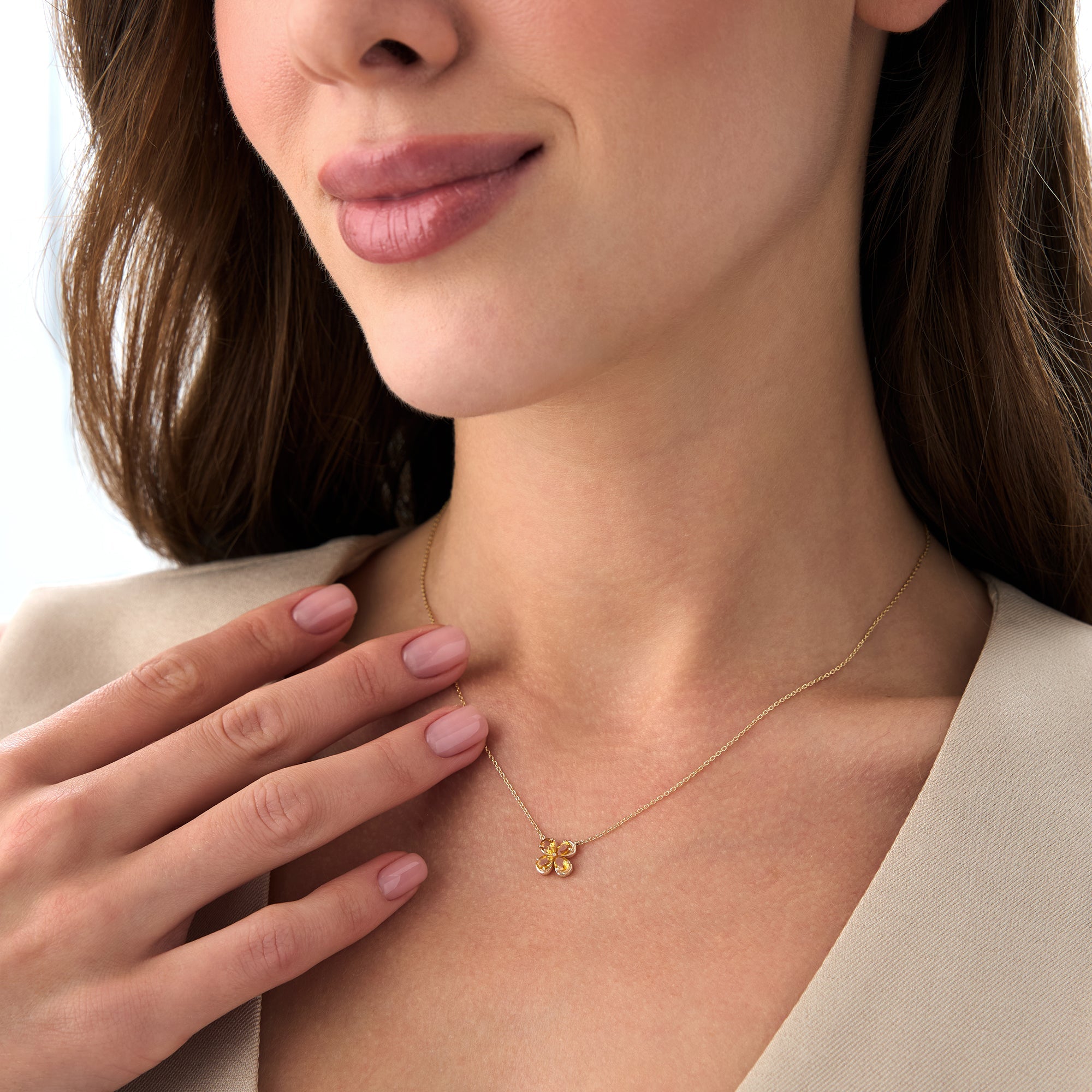 Four Leaf Citrine Clover Necklace