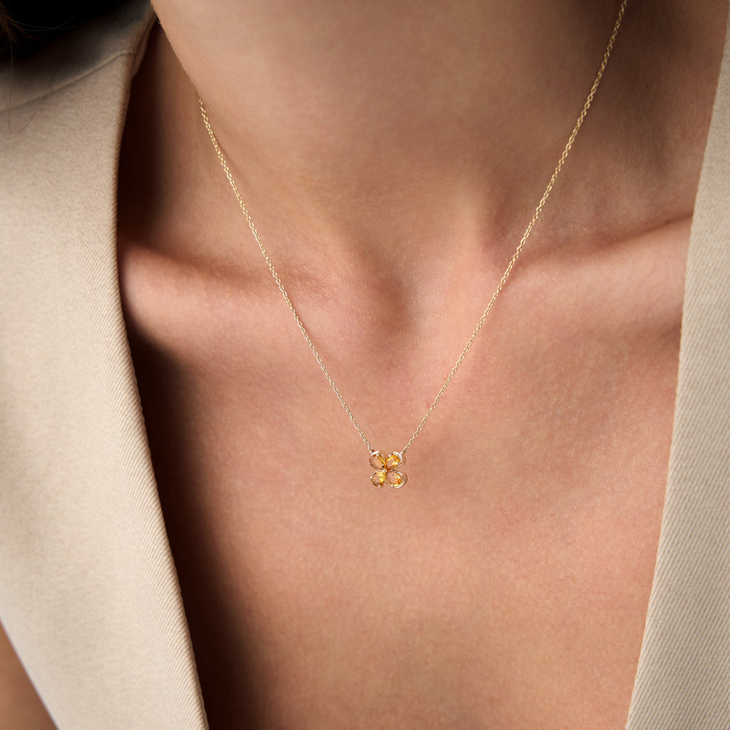 Four Leaf Citrine Clover Necklace