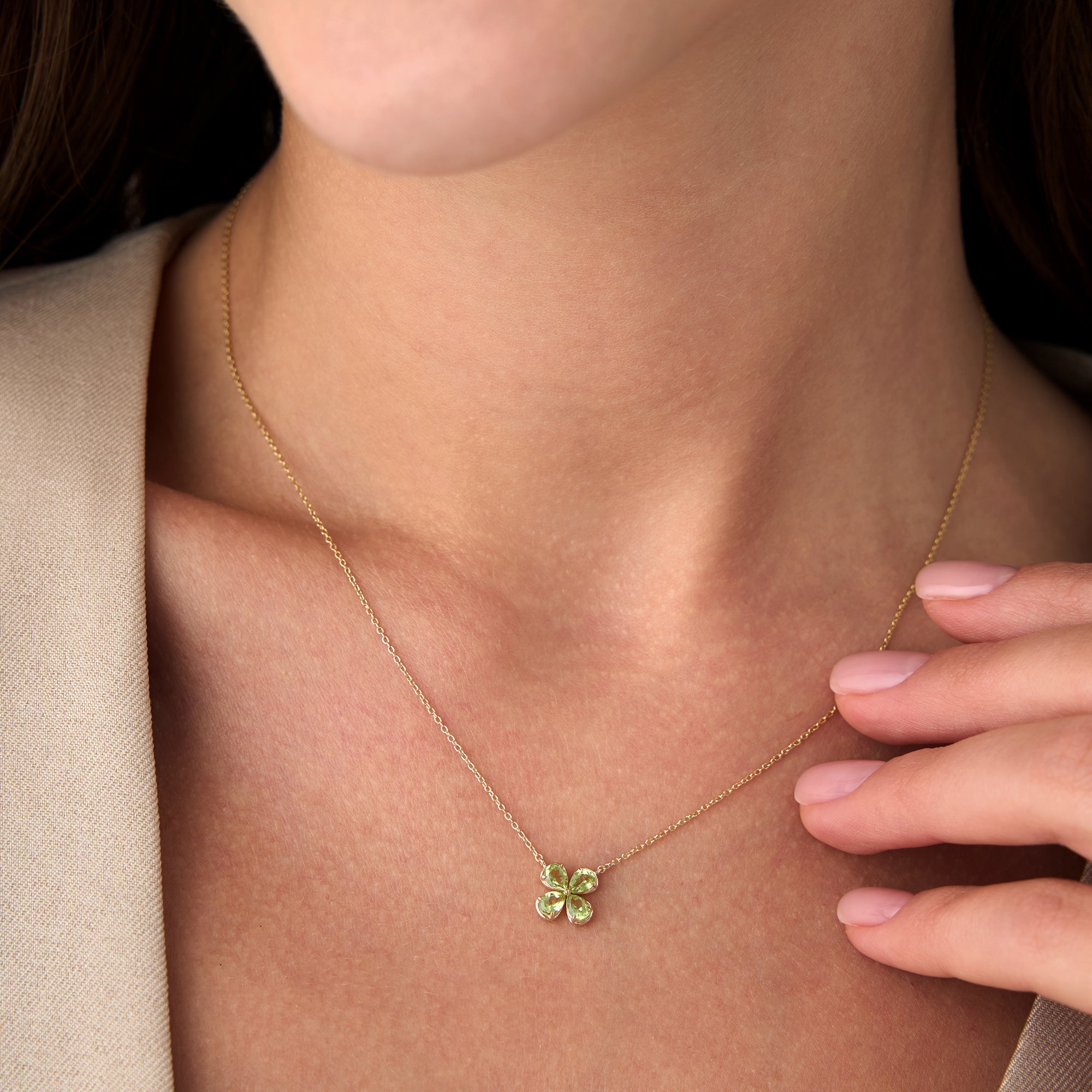 Four Leaf Peridot Clover Necklace