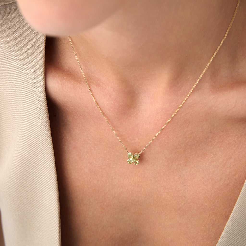 Four Leaf Peridot Clover Necklace