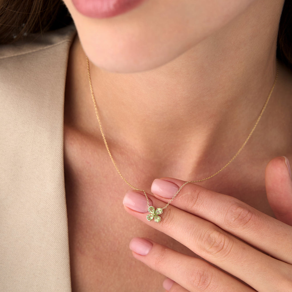 Four Leaf Peridot Clover Necklace