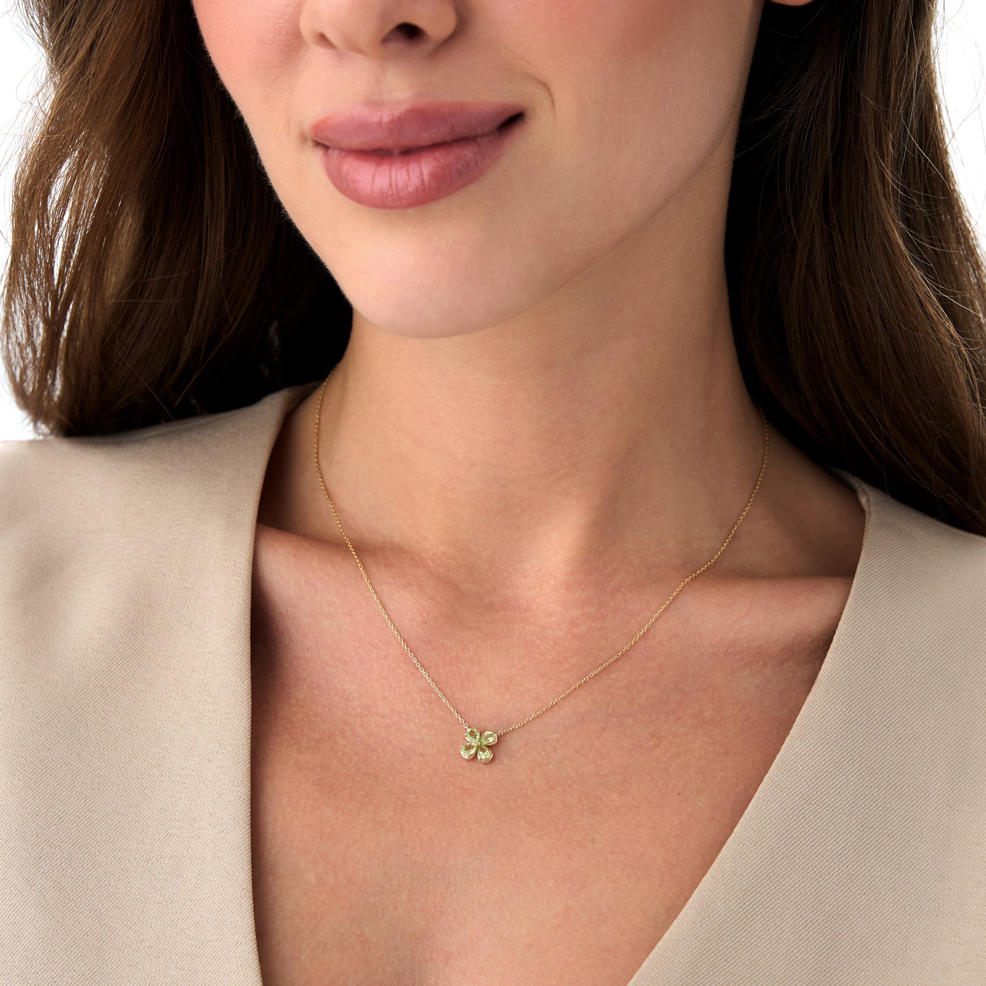 Four Leaf Peridot Clover Necklace