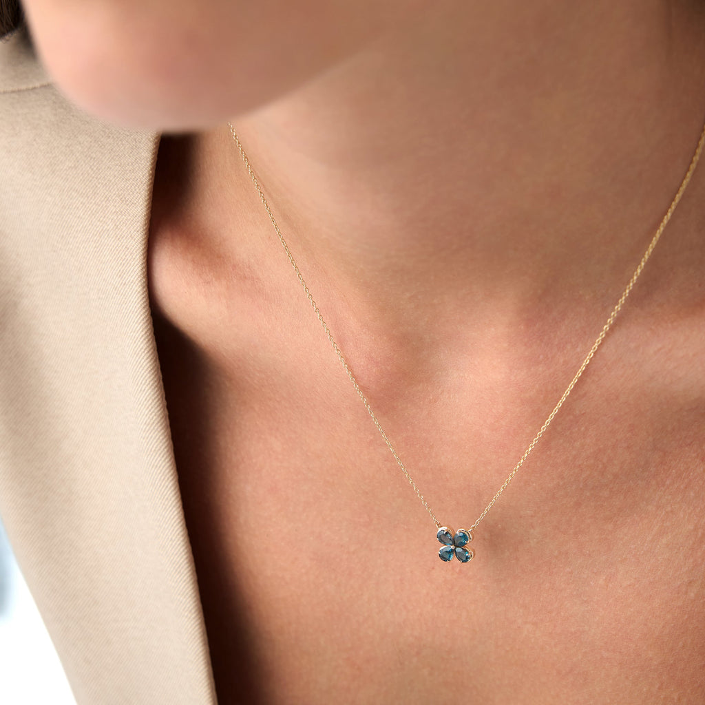 Four Leaf London Blue Topaz Clover Necklace