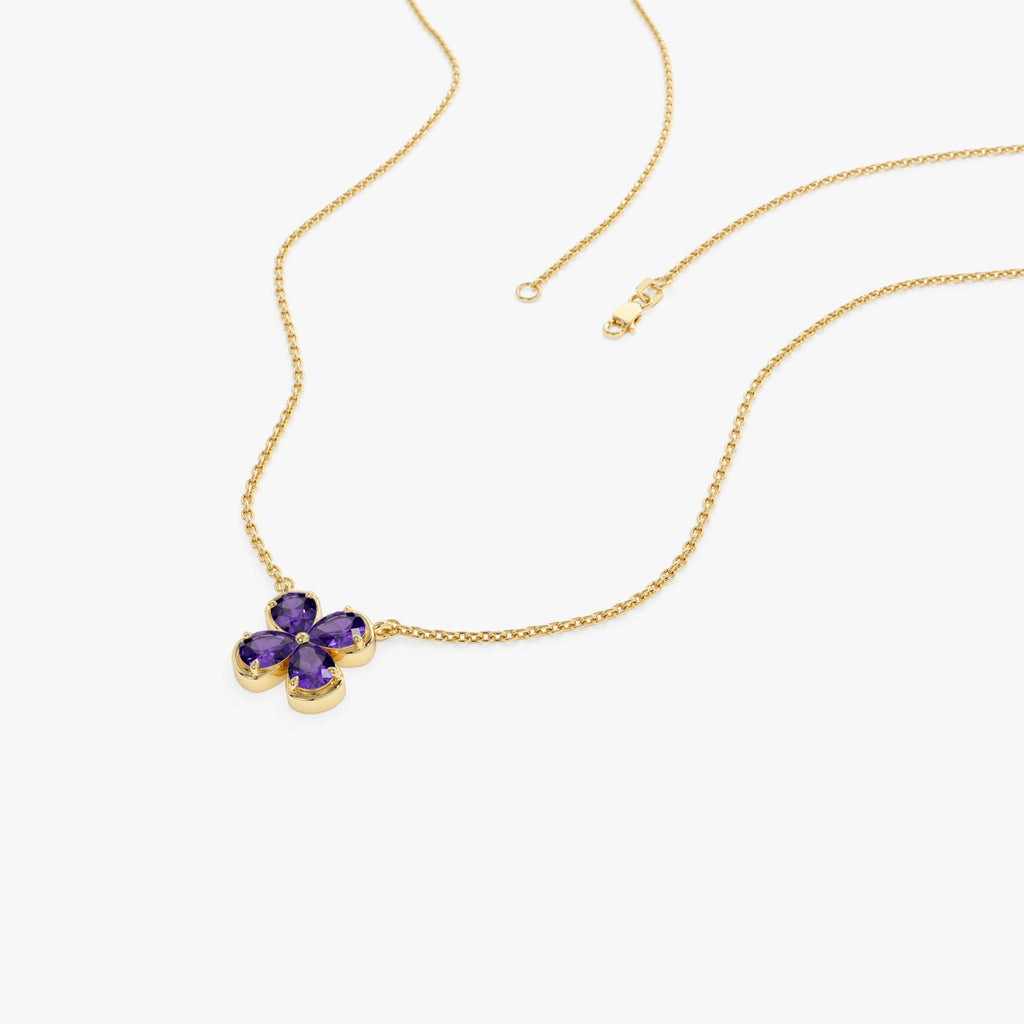 Four Leaf Amethyst Clover Necklace