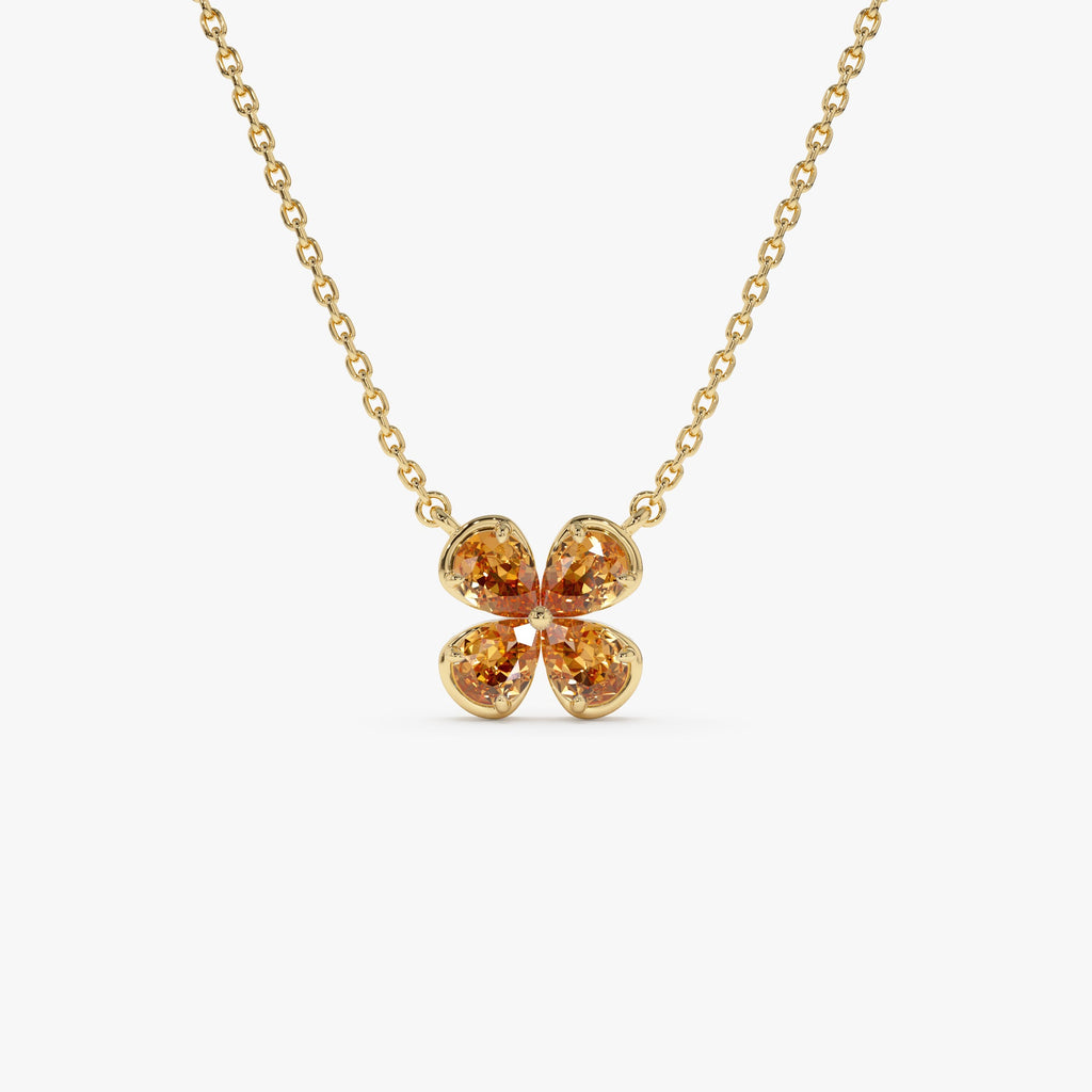 Four Leaf Citrine Clover Necklace