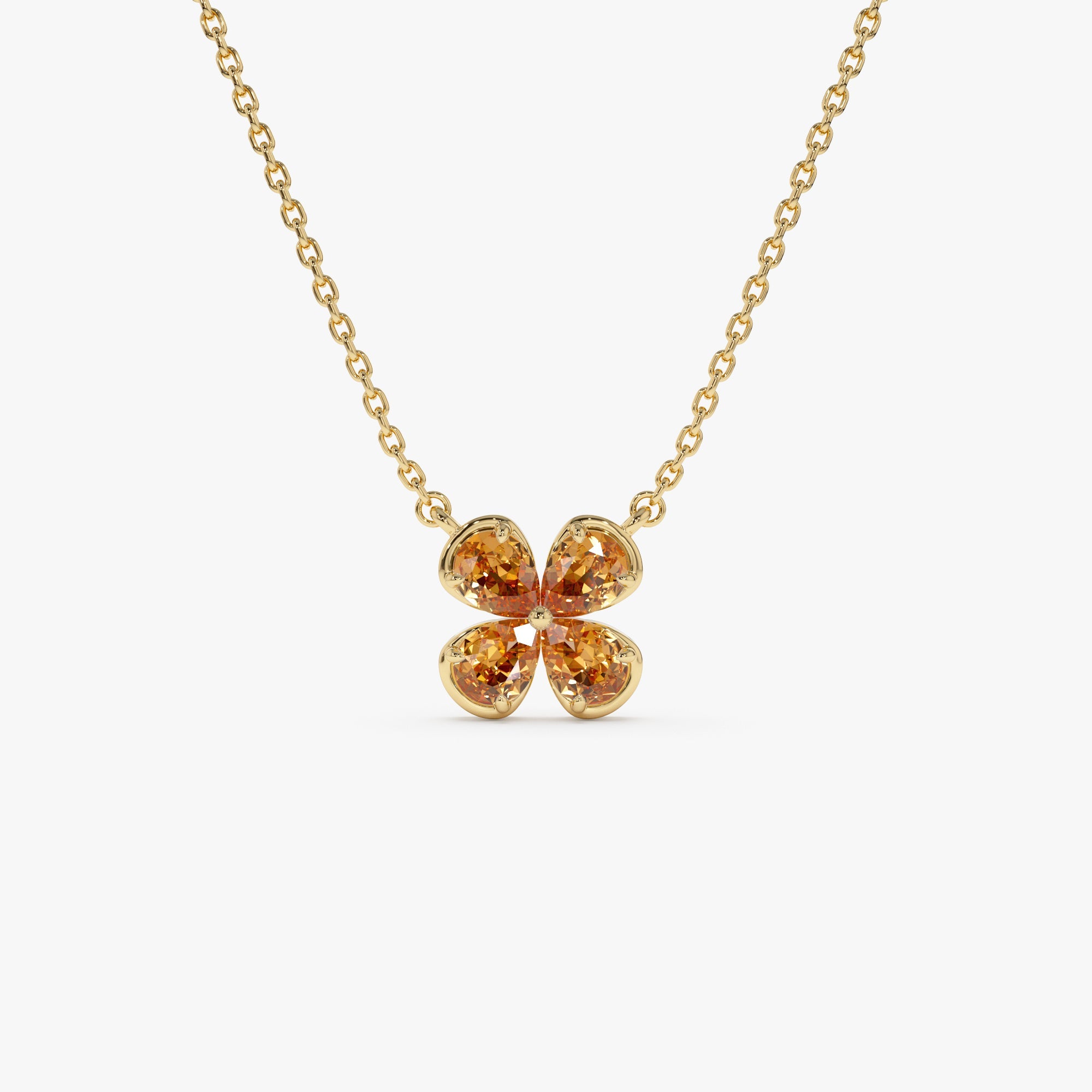 Four Leaf Citrine Clover Necklace