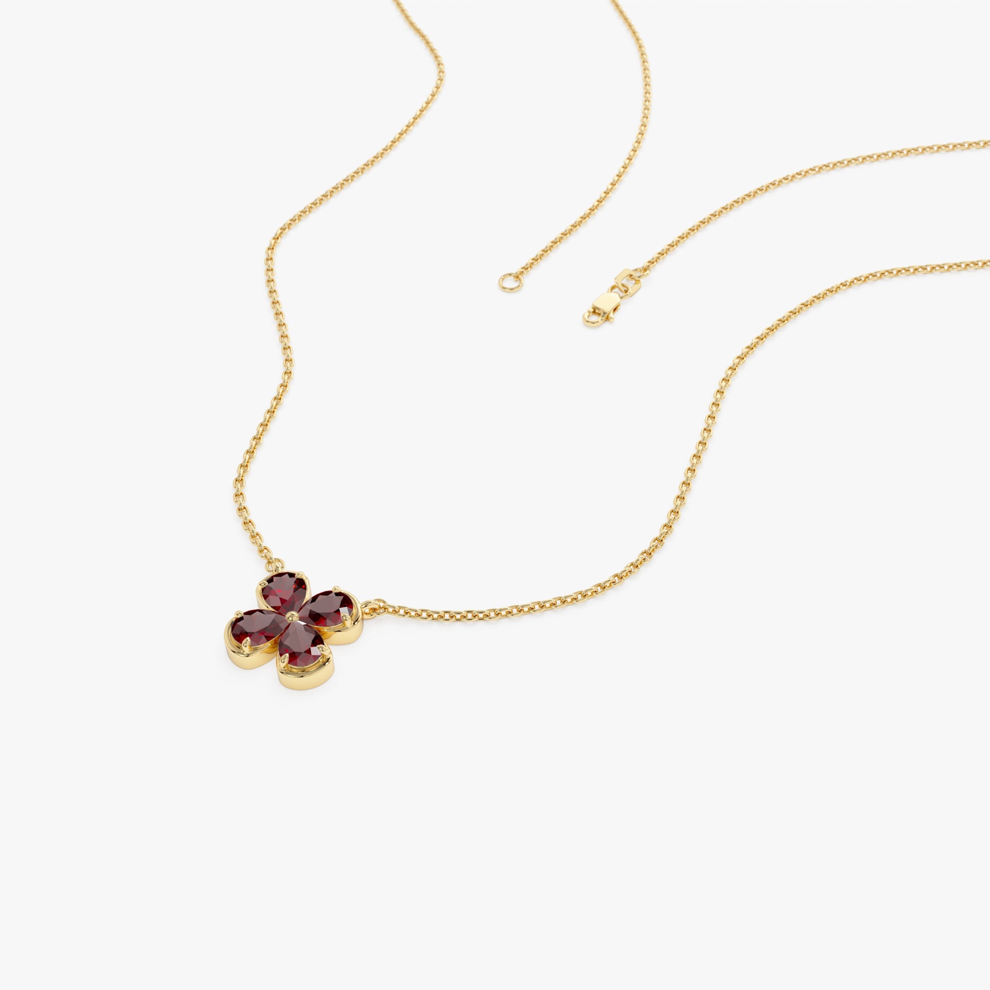 Four Leaf Garnet Clover Necklace